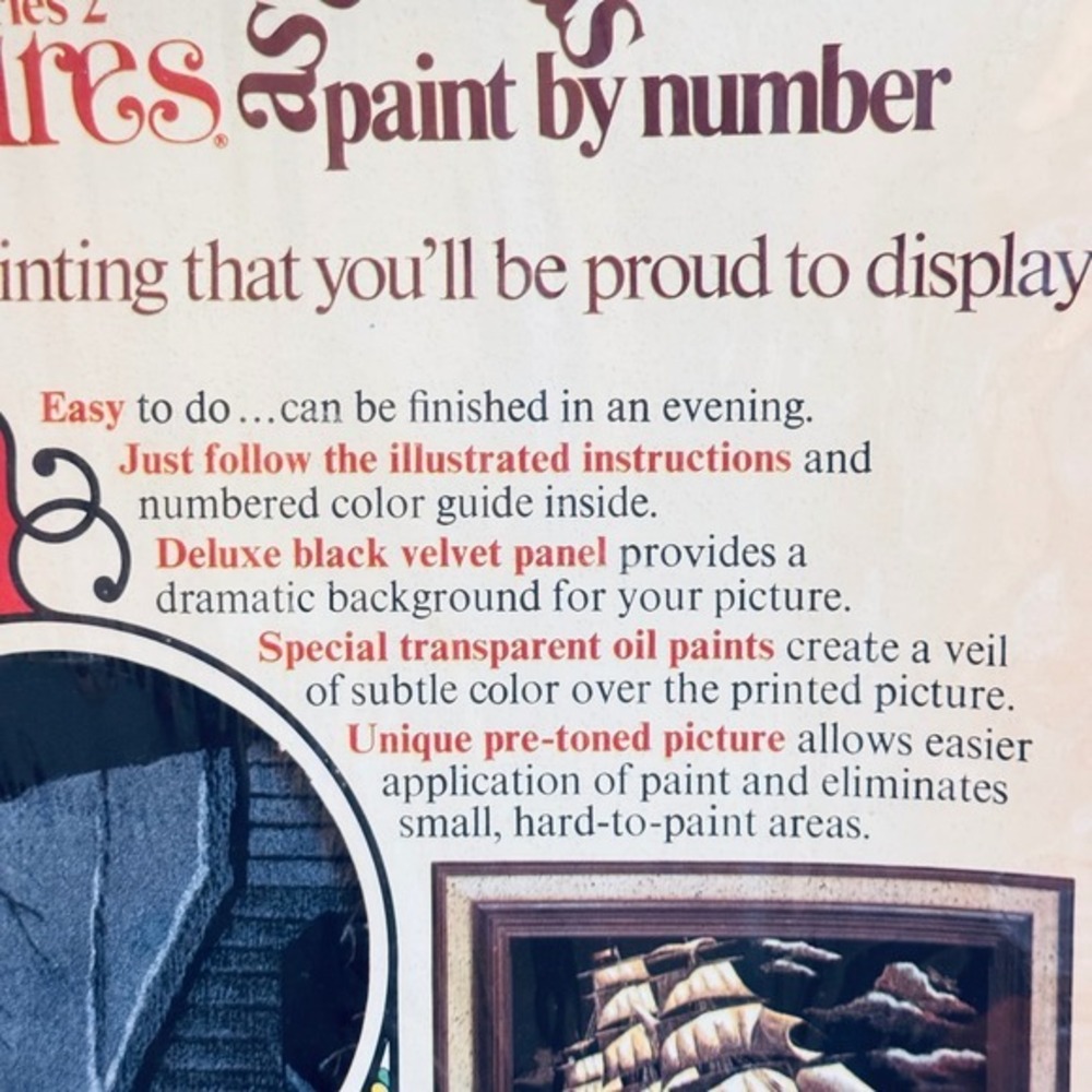 VTG 1976 Craft Master Velvet Treasures Paint by Number Quiet Winter Night 14410 - Picture 7 of 14